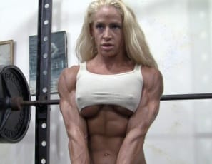 Professional female bodybuilder Jill Jaxen's in the gym