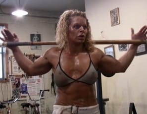 she shows you her big, vascular biceps, her ripped abs
